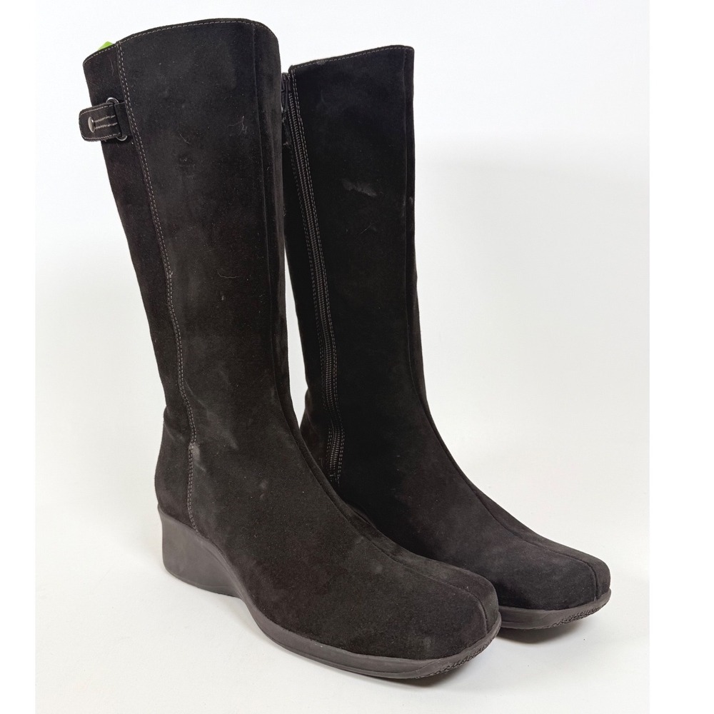 La Canadienne Shoes Women's 11 Waterproof Suede Wedge Tall Boots Dark Brown